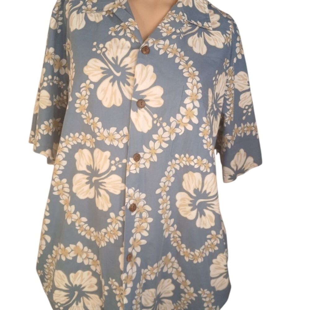 Kuuipo Sportswear Blue Hibiscus Print Shirt